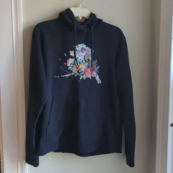Floral Graphic Black Alaska Hoodie Size Medium - Picture 1 of 7